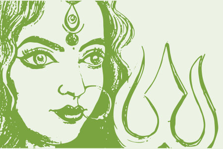 Drawing or Sketch of Hindu Goddess Durga or Kali Mata Outline Editable Illustrationのイラスト素材