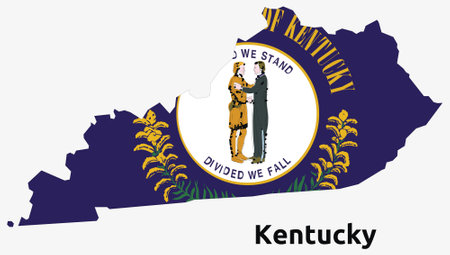 Illustration of an outlined map and flag of the State of Kentucky, USAのイラスト素材
