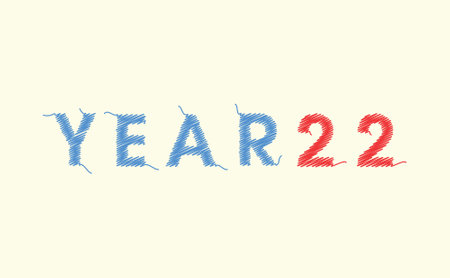 Vector of a blue and red Year 22 lettering on a light backgroundのイラスト素材