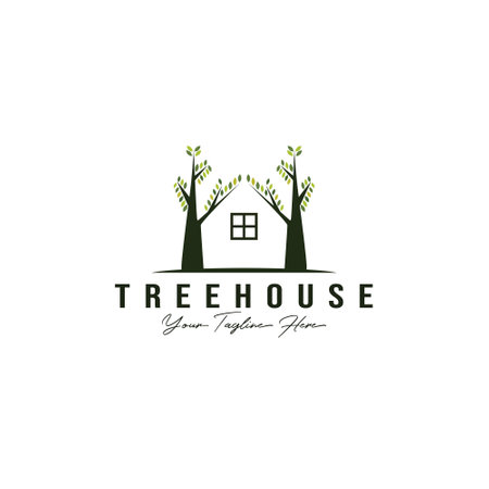 tree cafe logo vector illustration design , real estate logo , house tree logoのイラスト素材
