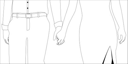 Couple holding hands, cropped character coloring page vector illustration of happy couple.のイラスト素材