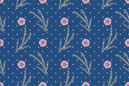 Vector design of a blue floral seamless pattern for wallpapers and backgroundsのイラスト素材