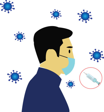 Simple vector design with the theme of covid-19 virus vaccination with some objects such as a syringe, medicineのイラスト素材