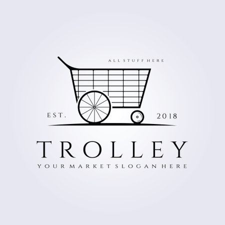 simple line art trolley chart for shop logo icon symbol vector illustration designのイラスト素材