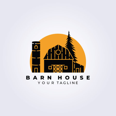 Barn house logo vintage vector illustration design, wooden barnのイラスト素材