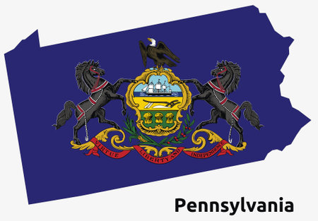 Illustration of an outlined map and flag of the State of Pennsylvania, USAのイラスト素材