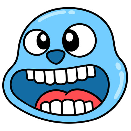 the laughing expression of a cute monster, doodle icon image. cartoon caharacter cute doodle drawのイラスト素材