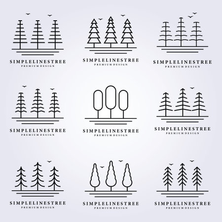simple tree line nature logo vector illustration design art minimal minim forest simple icon symbolのイラスト素材
