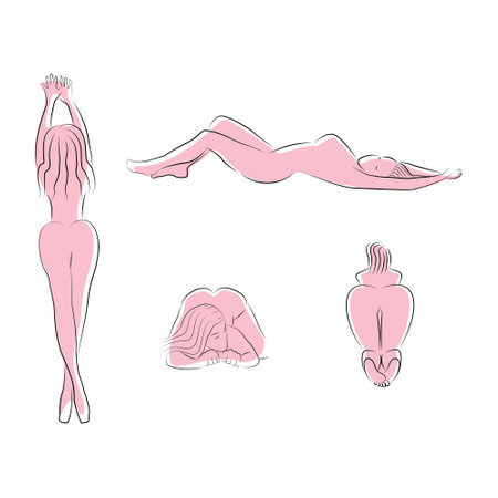 Vector illustration of a nude female lying in different posesのイラスト素材