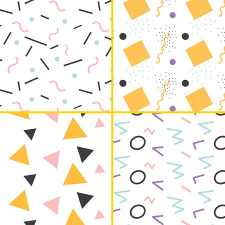 Seamless pattern of geometric shapes with lines divided into 4 sections on a white backgroundのイラスト素材