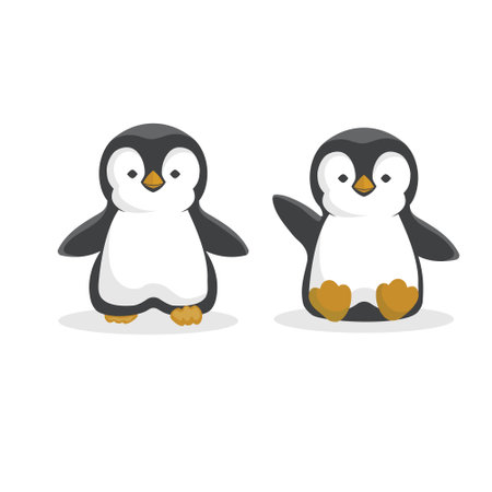 Vector illustration of two baby penguins in different poses isolated on white background.のイラスト素材