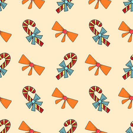 Doodle vector design of a seamless pattern of Christmas decorations for background or wallpaperのイラスト素材