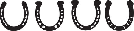 2D illustration of four black horse shoes on an isolated white backgroundのイラスト素材