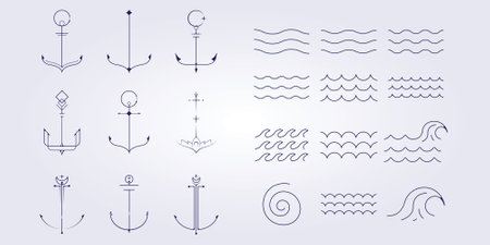 set and bundle nautical and marine icon  symbol logo vector illustration designのイラスト素材