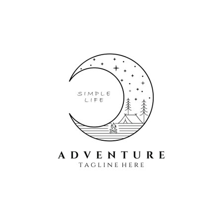 Camping on the night logo vector illustration design, camping on the moonのイラスト素材