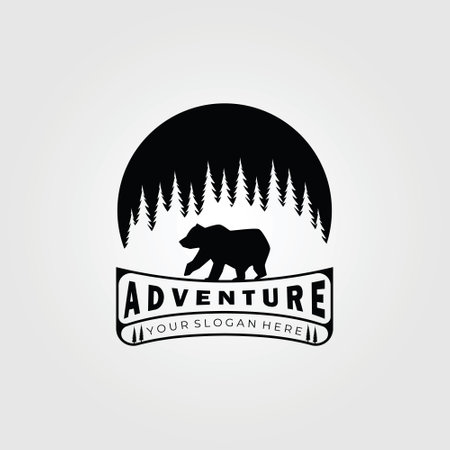 bear logo, grizzly bear, adventure logo, bear vector illustration designのイラスト素材