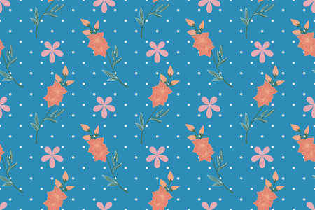 Vector design of a red and blue floral seamless pattern for wallpapers and backgroundsのイラスト素材