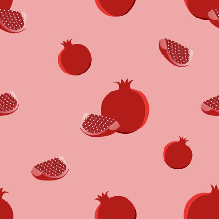 Vector illustration of flying pomegranates on pink backgroundのイラスト素材