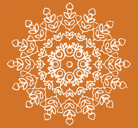 White ornamental pattern isolated on orange backgroundのイラスト素材