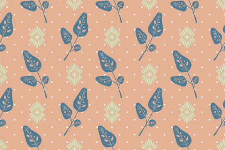 Vector design of a brown and blue floral seamless pattern for wallpapers and backgroundsのイラスト素材