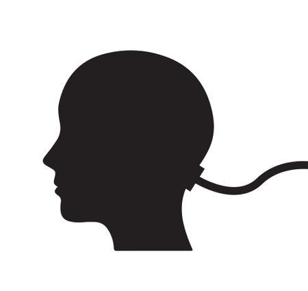 Vector illustration of a human head with an inserted power cable - energy conceptのイラスト素材