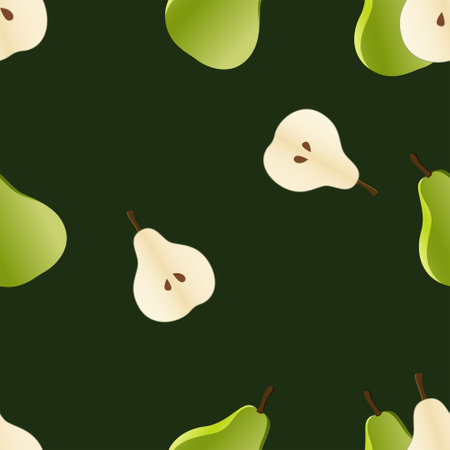 Vector illustration of flying pears on dark green backgroundのイラスト素材