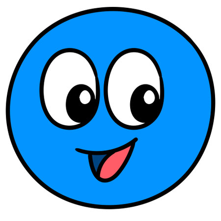 Blue emoticon ball with a laughing face. A doodle icon imageのイラスト素材