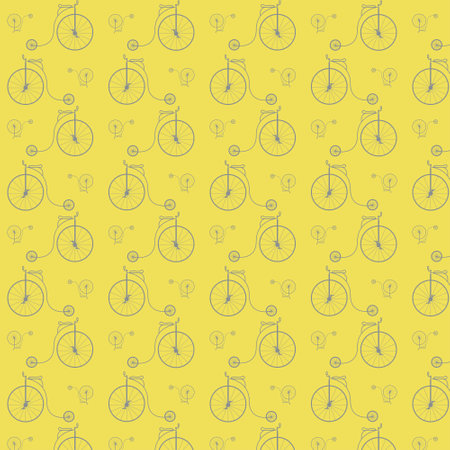 Set of blue retro bicycles seamless icons isolated on a yellow backgroundのイラスト素材