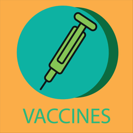 Vector of a vaccine sign and a logo on an orange backgroundのイラスト素材