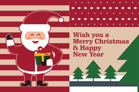 Vector design of Santa Claus holding a gift box on a colorful Merry Christmas cardのイラスト素材