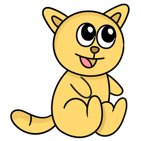Illustration of a yellow cat with a happy face on the white backgroundのイラスト素材