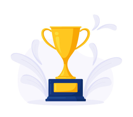 Golden cup. Trophy award, prize for winner. Gold goblet for first place. Business or sport competitionのイラスト素材