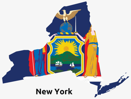 Outlined map and flag of the state of New York in the USAのイラスト素材