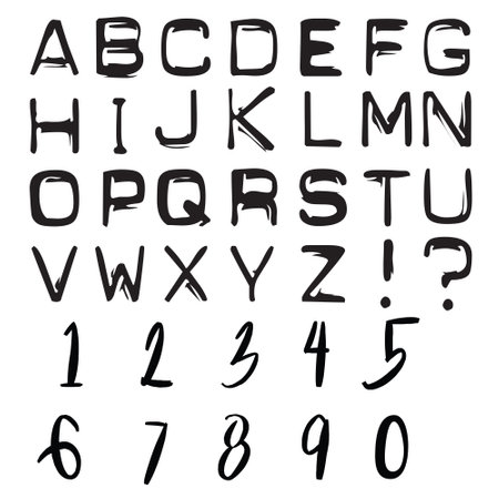 Vector illustration of alphabet letters and numbers on a white backgroundのイラスト素材