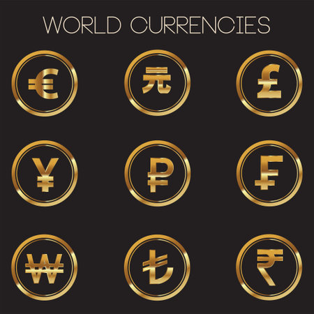 Vector of world currencies on black backgroundのイラスト素材