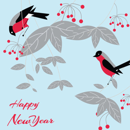 Scalable vector graphics of the New Year card design with birds.のイラスト素材