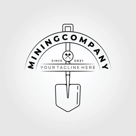 mining club , mining company logo vector illustration design , shovel line art icon symbol conceptのイラスト素材