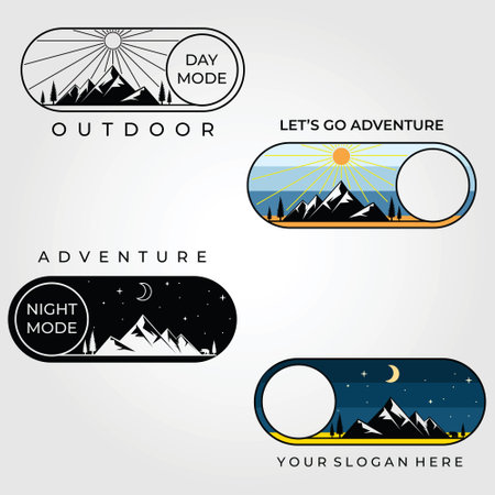 mountain adventure icon sticker logo vector set illustration design , bundle logo icon symbol stickerのイラスト素材