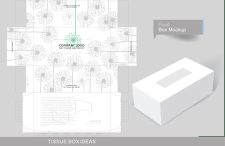 Vector dandelion silhouette tissue box, template for business purpose. Place your text and logo and ready to go for printのイラスト素材