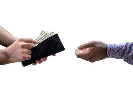 man hand holding money, selective focusの写真素材