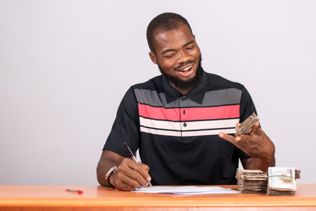 african business man doing accountingの写真素材