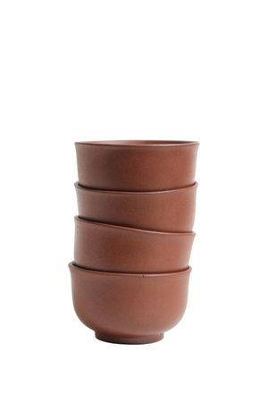 Vintage Asian Tea Pot and Cups Isolated on Whiteの写真素材