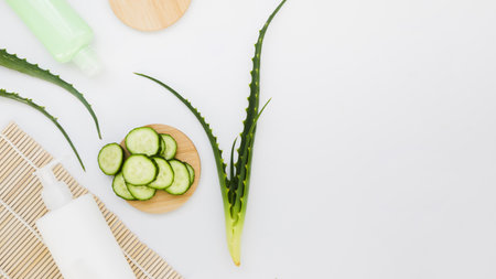aloe vera cucumber with beauty cream. Resolution and high quality beautiful photoの写真素材