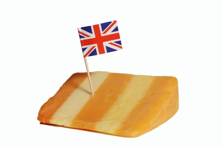 5 Layered English Cheese With British Flag Isolated on Whiteの写真素材