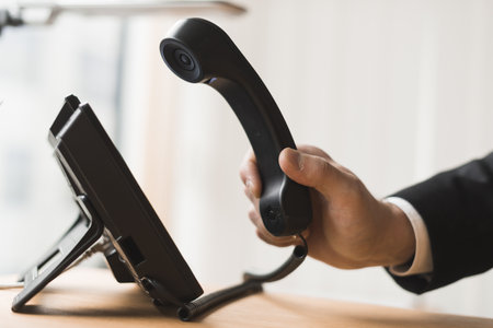 businessman holding headset. Resolution and high quality beautiful photo