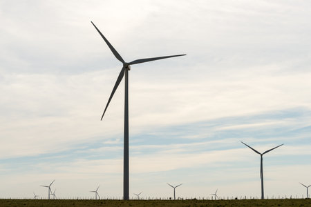 Countryside landscape with wind mils at Valentines wind farm, Tacuarembo, Urguay