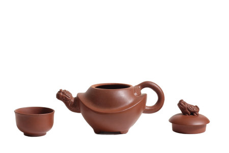 Vintage Asian Tea Pot and Cups Isolated on Whiteの写真素材