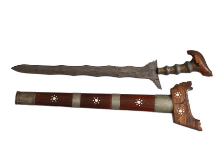 Kris or Keris Filipino Sword and Sheath on White Background
