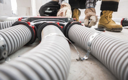 Residential Modern Ventilation and Heat Recovery Distributor Close Up. House Heating Recuperation Technologies Theme.の写真素材