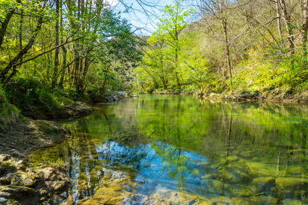 River Sella between the Tornin to the Olla de San Vicente, near Cangas de Onis. Asturias. Spainの写真素材